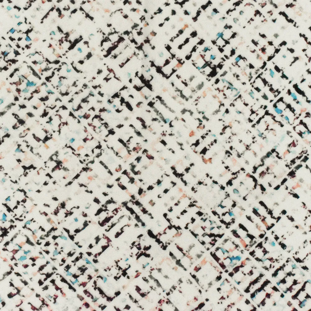 Ivory Teal Multi Abstract Print Stretch poly Tricot Knit Swimwear Fabric