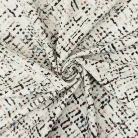 Ivory Teal Multi Abstract Print Stretch poly Tricot Knit Swimwear Fabric