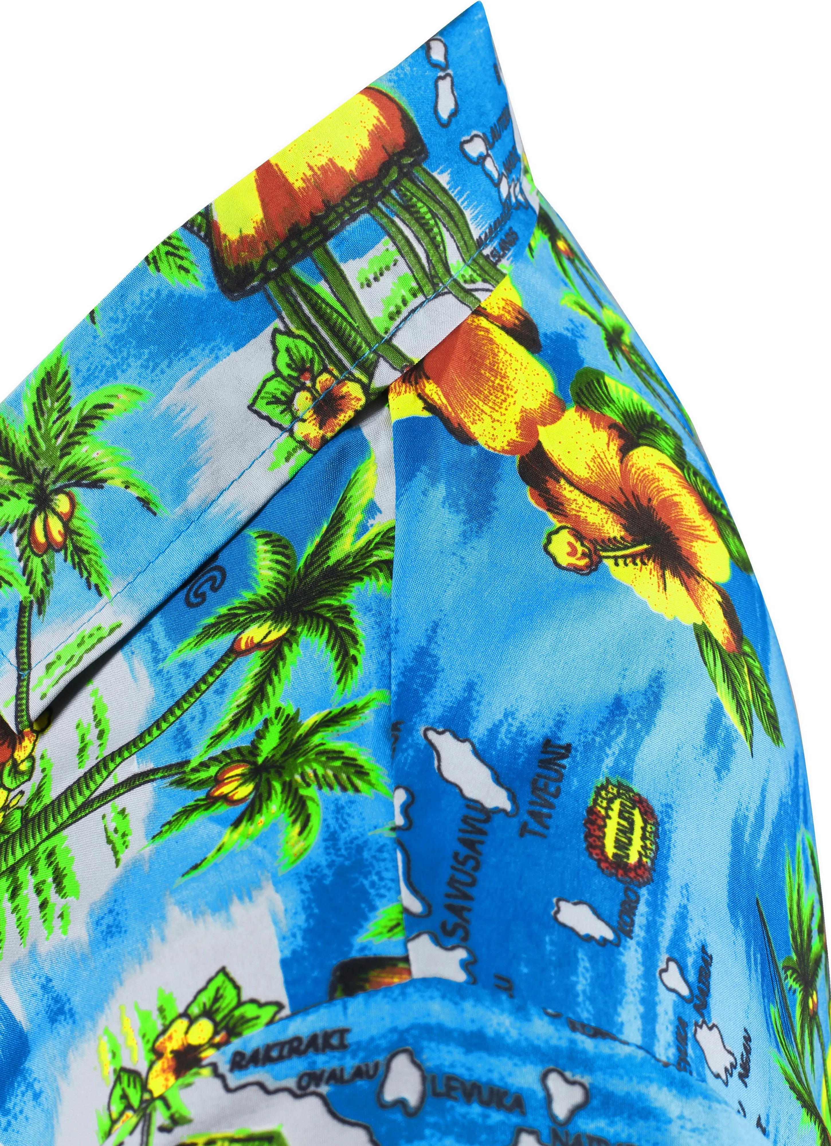 LA LEELA Shirt Casual Button Down Short Sleeve Beach Shirt Men Aloha Pocket Shirt Blue_AA113