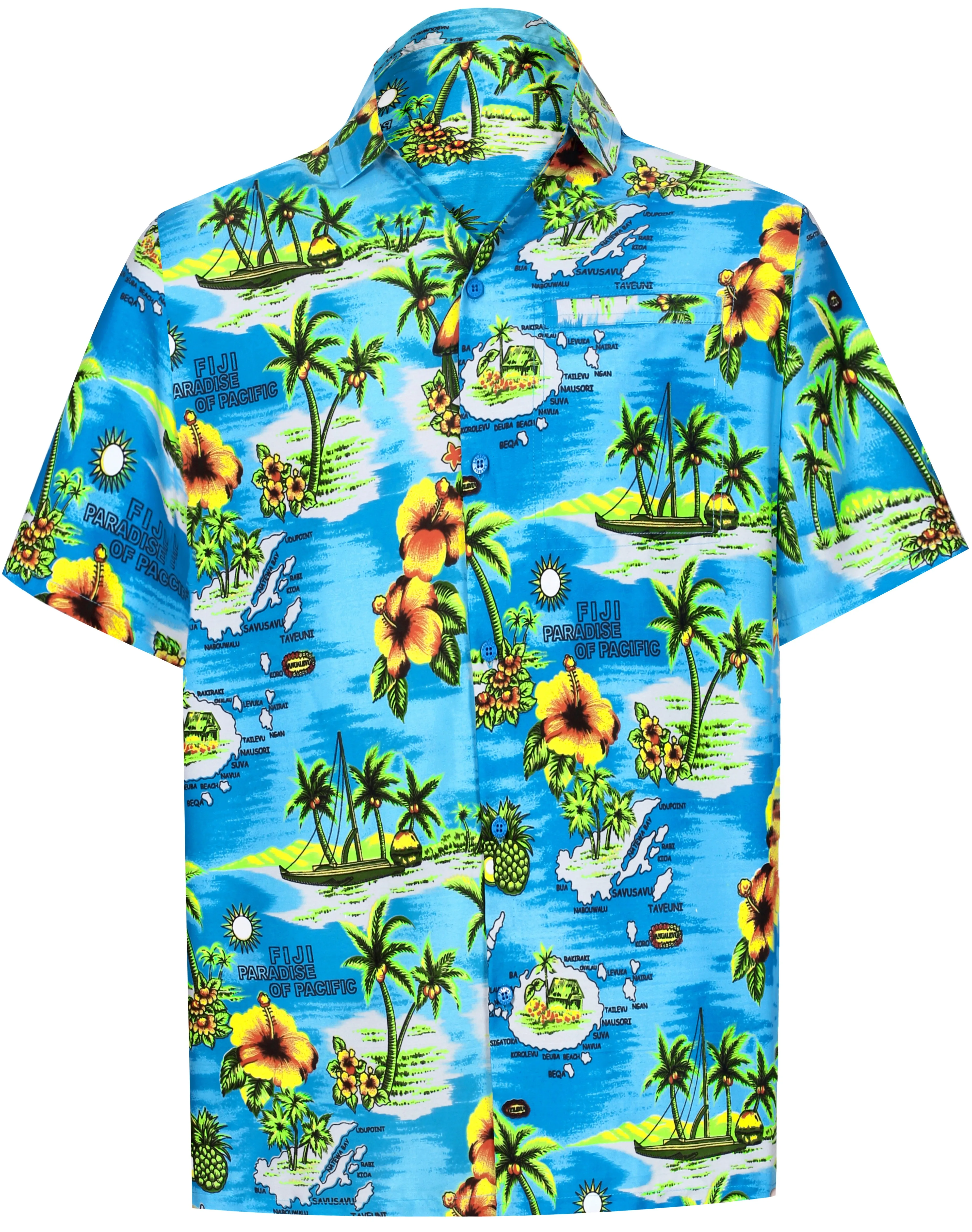 LA LEELA Shirt Casual Button Down Short Sleeve Beach Shirt Men Aloha Pocket Shirt Blue_AA113