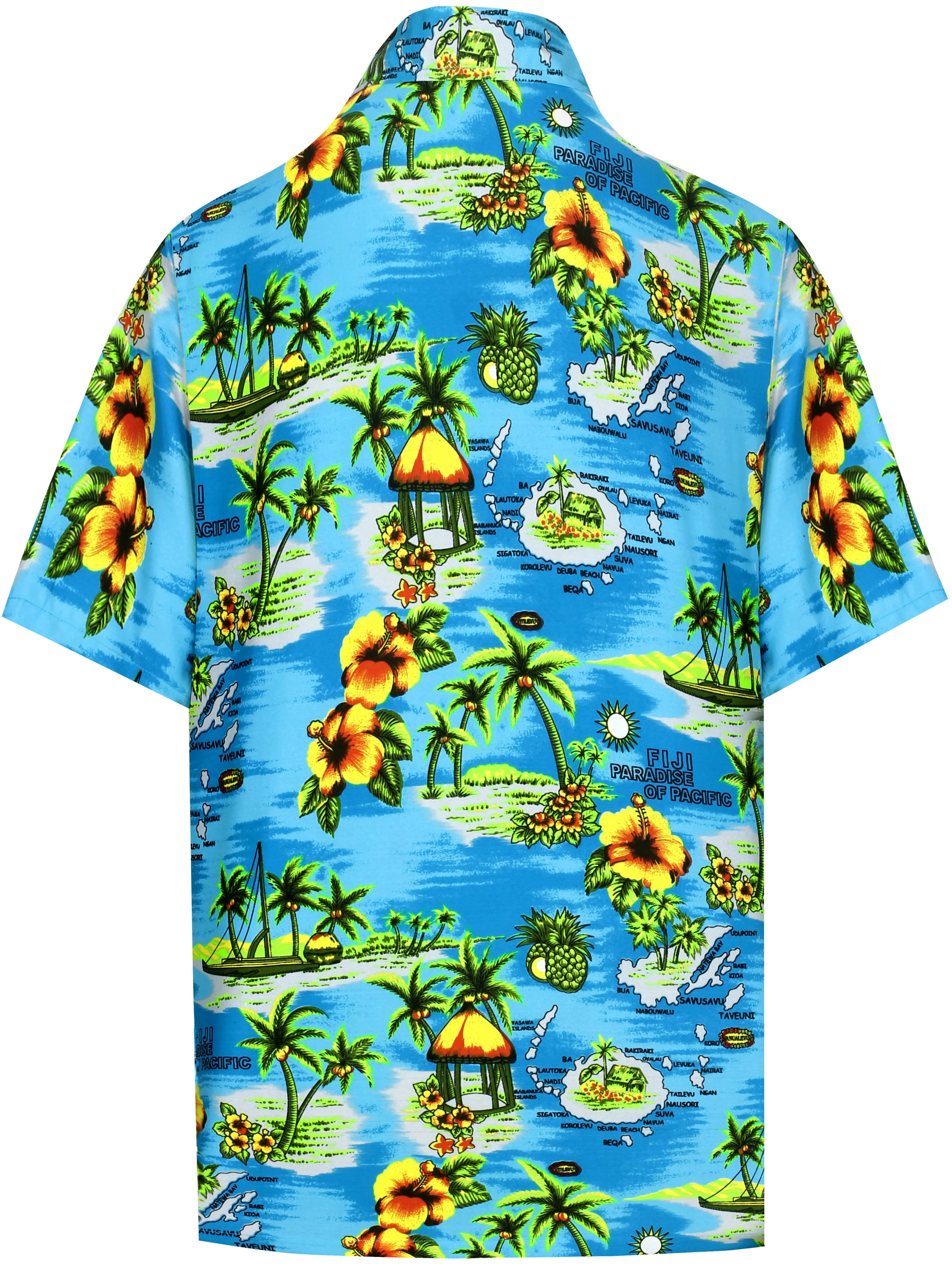 LA LEELA Shirt Casual Button Down Short Sleeve Beach Shirt Men Aloha Pocket Shirt Blue_AA113