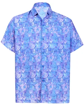 LA LEELA Shirt Casual Button Down Short Sleeve Beach Shirt Men Aloha Pocket shirt Blue_AA4