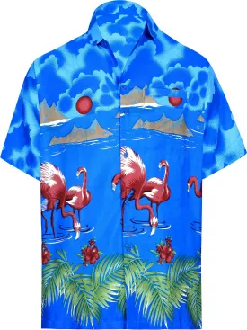 LA LEELA Shirt Casual Button Down Short Sleeve Beach Shirt Men Aloha Pocket shirt Blue_W58