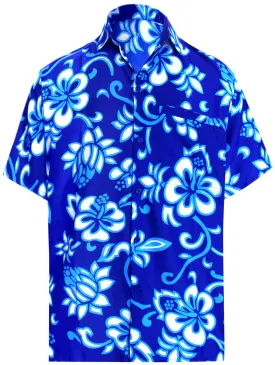 LA LEELA Shirt Casual Button Down Short Sleeve Beach Shirt Men Aloha Pocket shirt Blue_W8