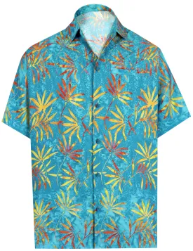 LA LEELA Shirt Casual Button Down Short Sleeve Beach Shirt Men Aloha Pocket shirt Bright Blue_AA159