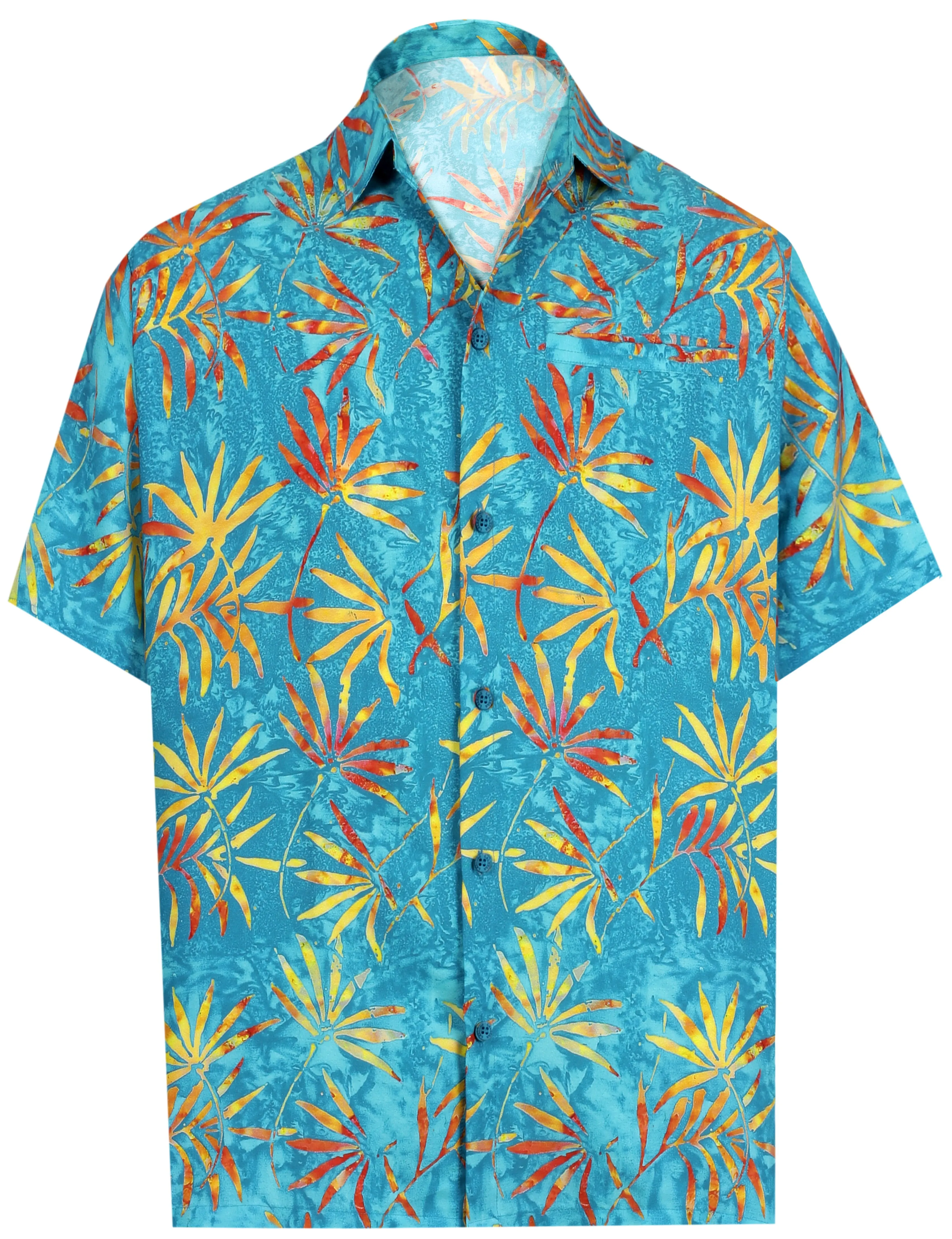 LA LEELA Shirt Casual Button Down Short Sleeve Beach Shirt Men Aloha Pocket shirt Bright Blue_AA159