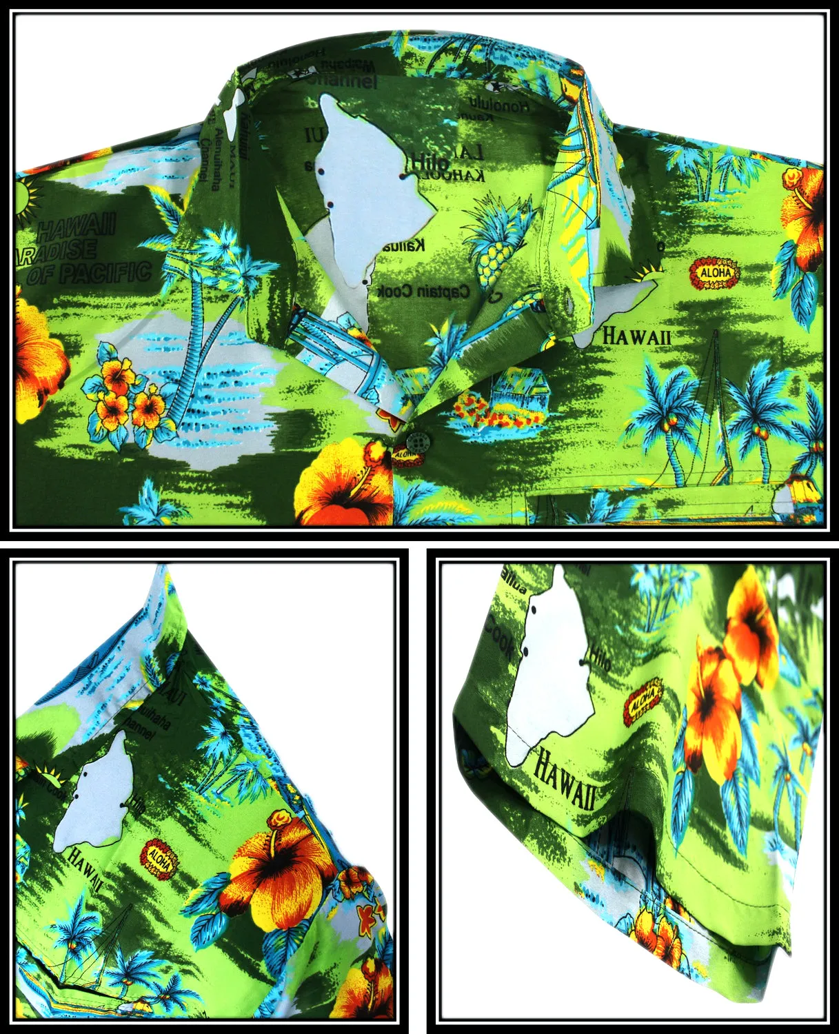 LA LEELA Shirt Casual Button Down Short Sleeve Beach Shirt Men Aloha Pocket shirt Green_W191