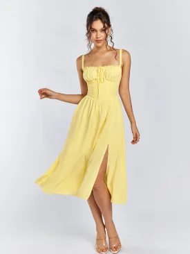 Lace Trim Tie Front Split Thigh Cami Dress