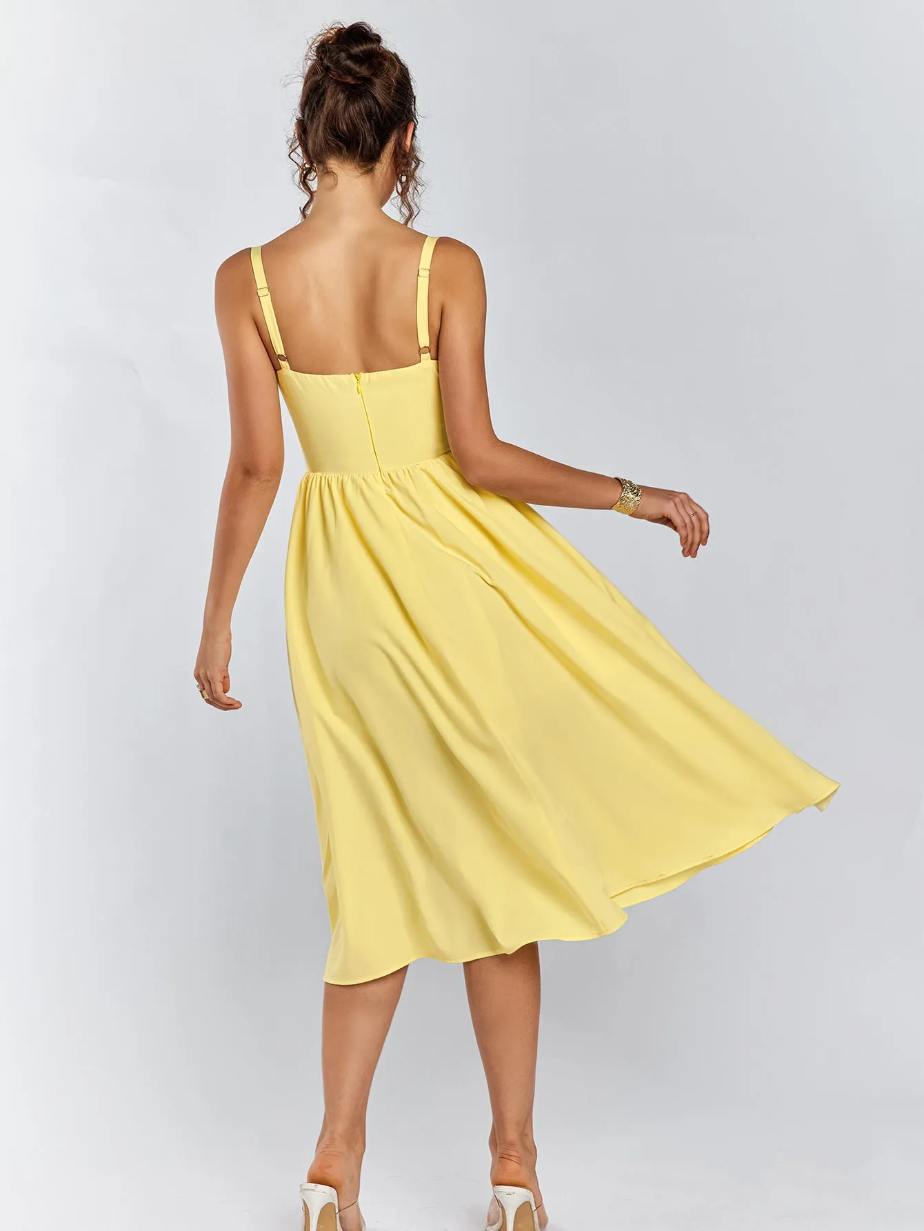 Lace Trim Tie Front Split Thigh Cami Dress