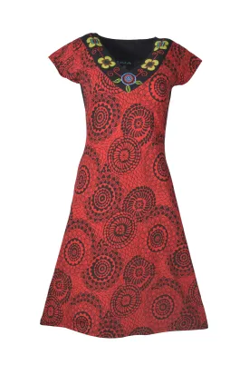 ladies-dress-with-patch-and-embrodiery-in-neckline-new-rato-godavari