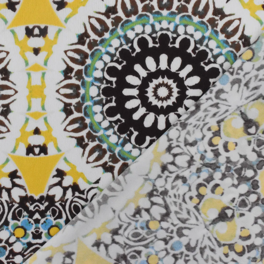 Lemon Yellow-Brown-Multi Moroccan Print Stretch Poly Swimwear Knit Fabric