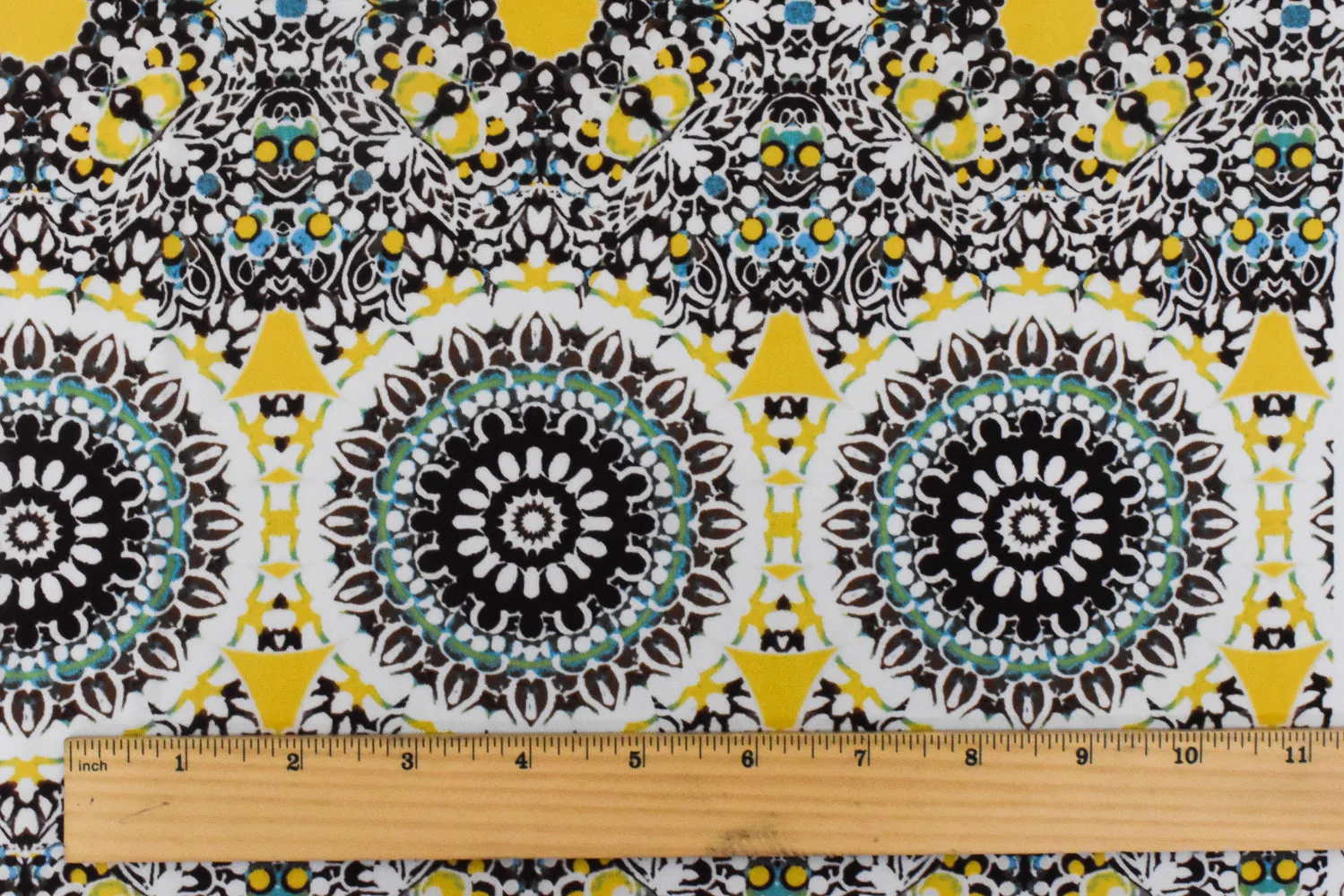 Lemon Yellow-Brown-Multi Moroccan Print Stretch Poly Swimwear Knit Fabric