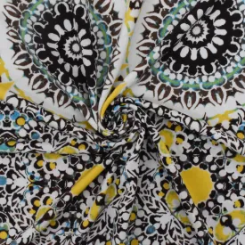 Lemon Yellow-Brown-Multi Moroccan Print Stretch Poly Swimwear Knit Fabric