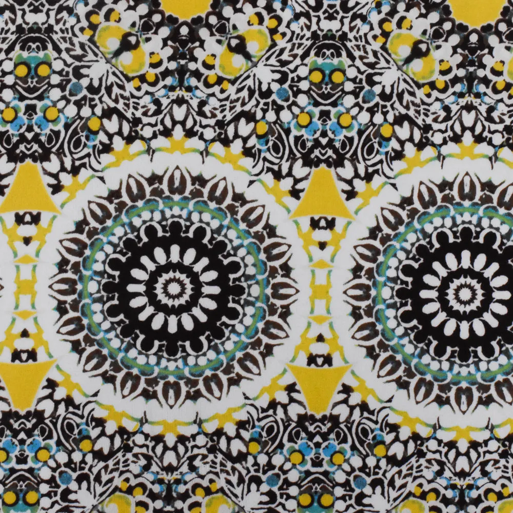 Lemon Yellow-Brown-Multi Moroccan Print Stretch Poly Swimwear Knit Fabric