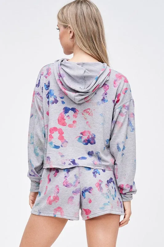 Leopard hoodie lounge wear set - Grey