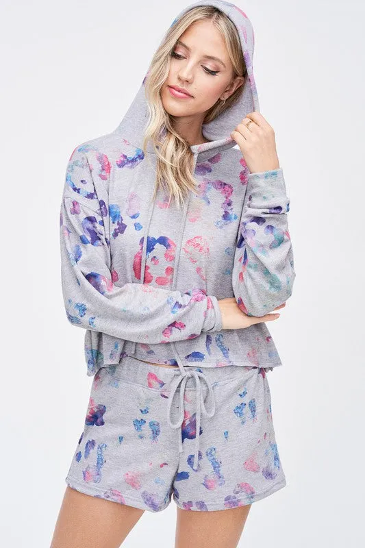 Leopard hoodie lounge wear set - Grey