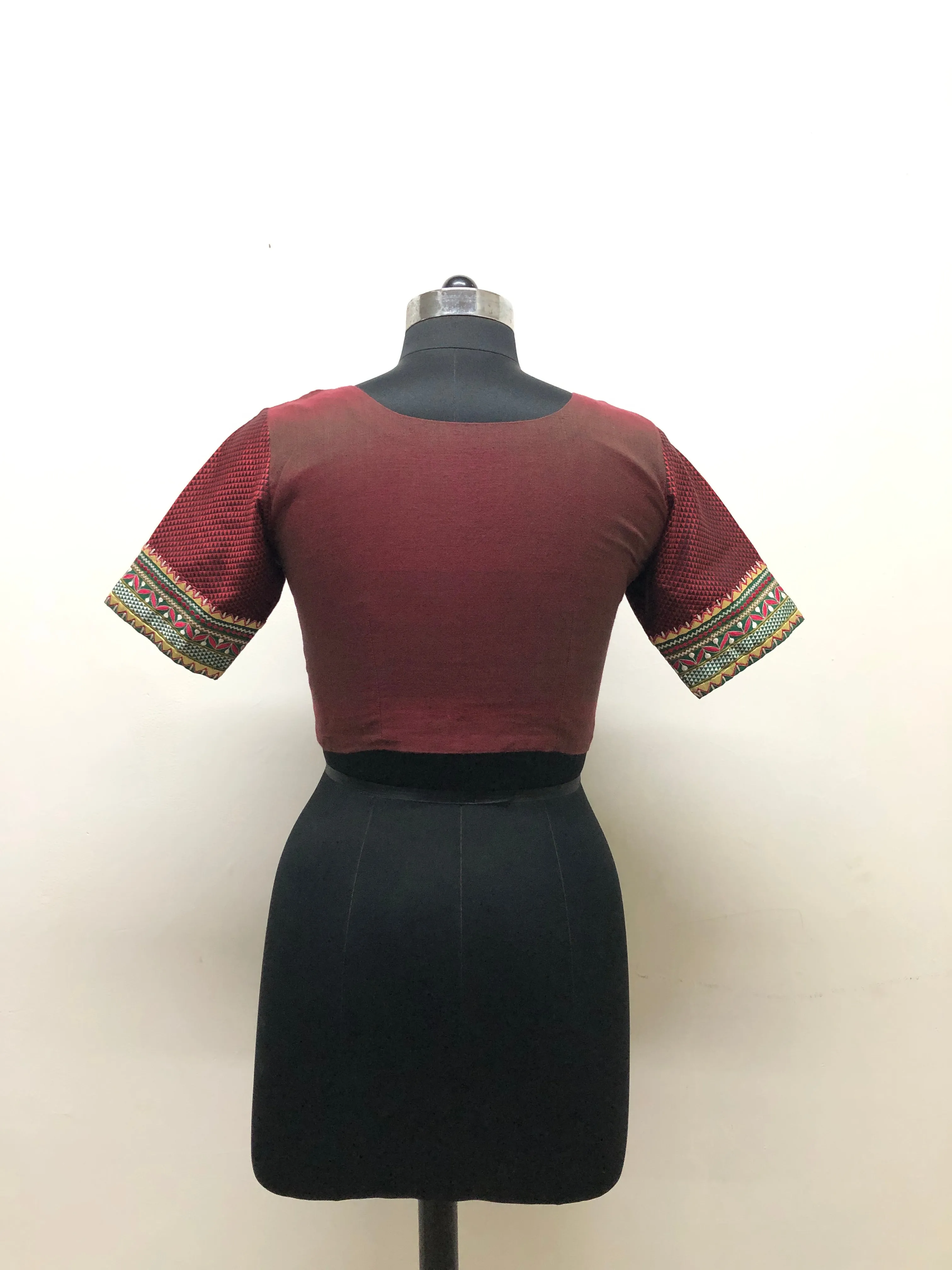 Maroon Blouse with Sleeve Border