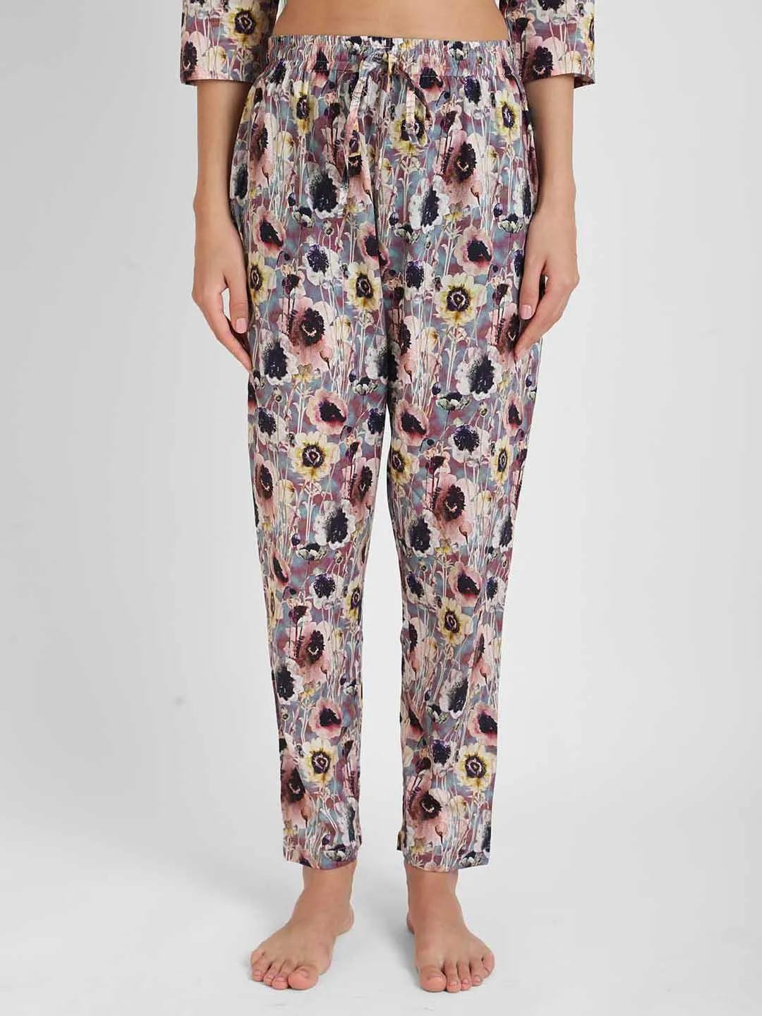 Mauve Floral Printed Nightsuit Set for Women