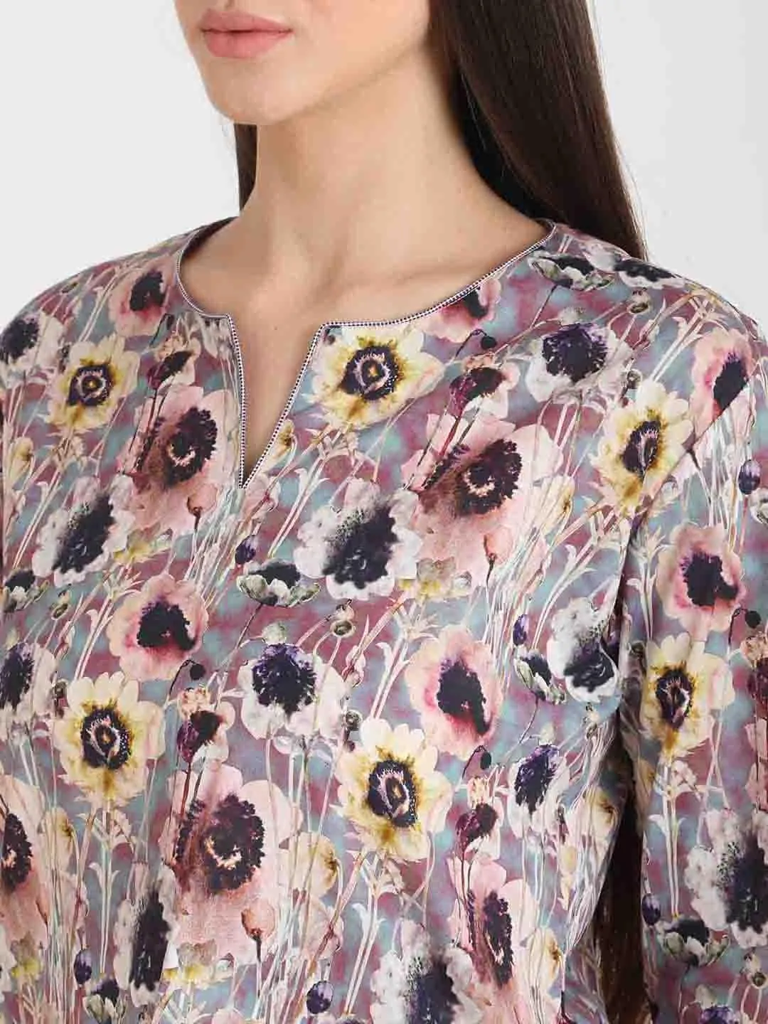 Mauve Floral Printed Nightsuit Set for Women