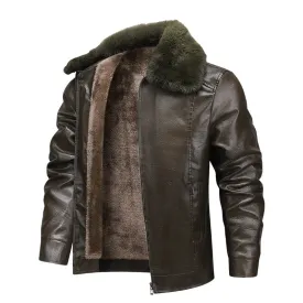 Men's Thermal PU Leather Integrated Fleece Lined  Jacket