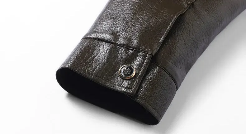 Men's Thermal PU Leather Integrated Fleece Lined  Jacket