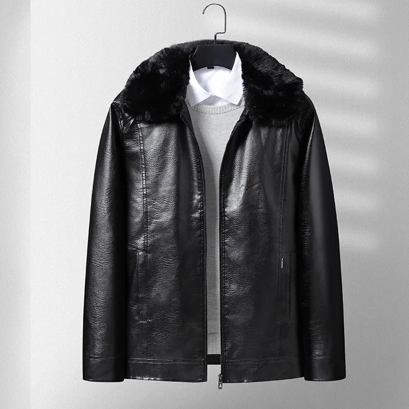 Men's Thermal PU Leather Integrated Fleece Lined  Jacket