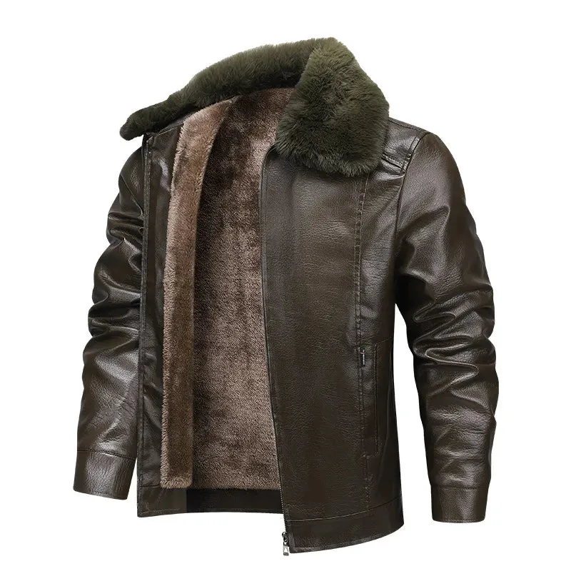 Men's Thermal PU Leather Integrated Fleece Lined  Jacket
