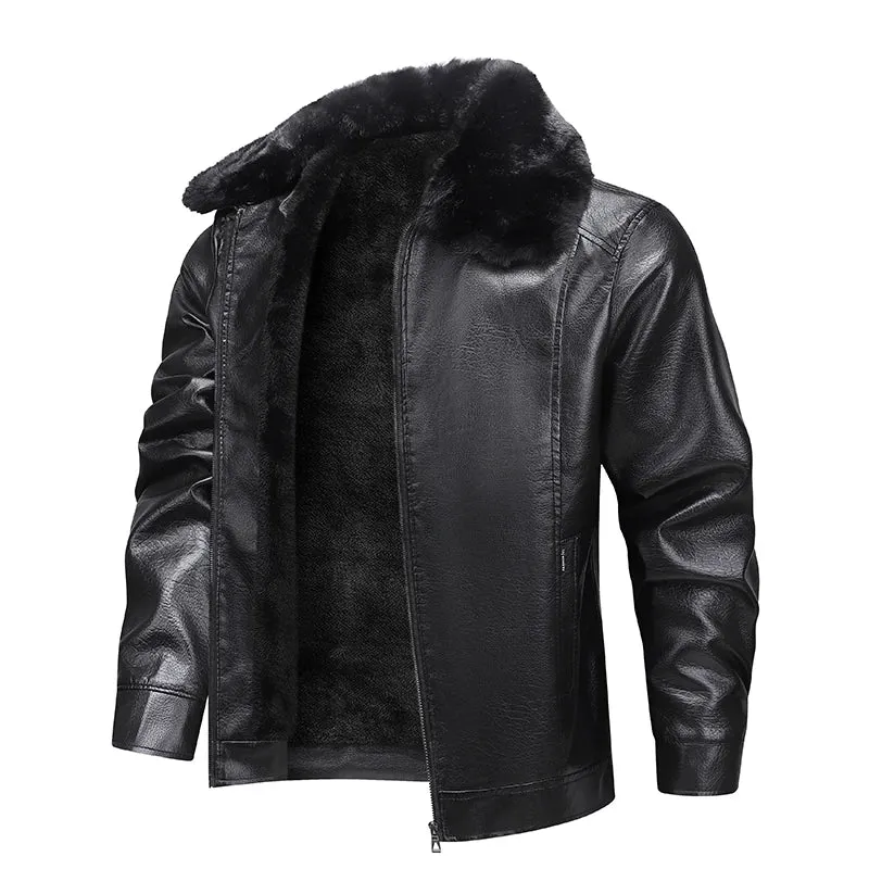 Men's Thermal PU Leather Integrated Fleece Lined  Jacket