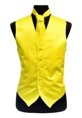 Men's Yellow Paisley Vest with Neck Tie