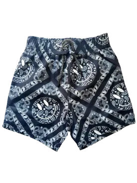Mish Mish Black Bandana Print w/ Smiley Faces Board Shorts
