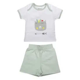 My Milestones Baby Top Bottom Set- Half Sleeves T-shirt with Shorts-White/S.Green
