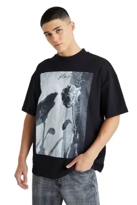OVERSIZED HEAVYWEIGHT INTERLOCK ROSE GRAPHIC T-SHIRT