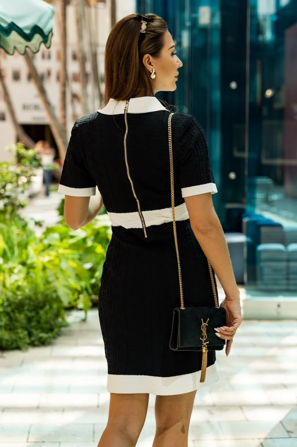 Penelope Short Knitted Shirt Dress - Black & White