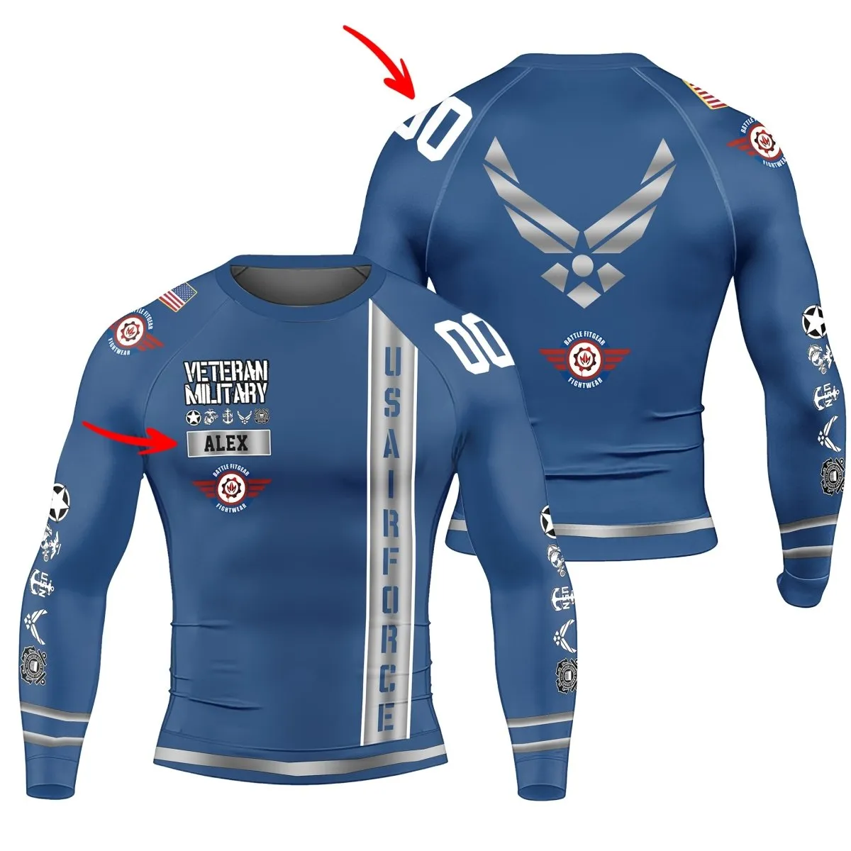 Personalized USA Air Force Veteran Men's Long Sleeve Rash Guard