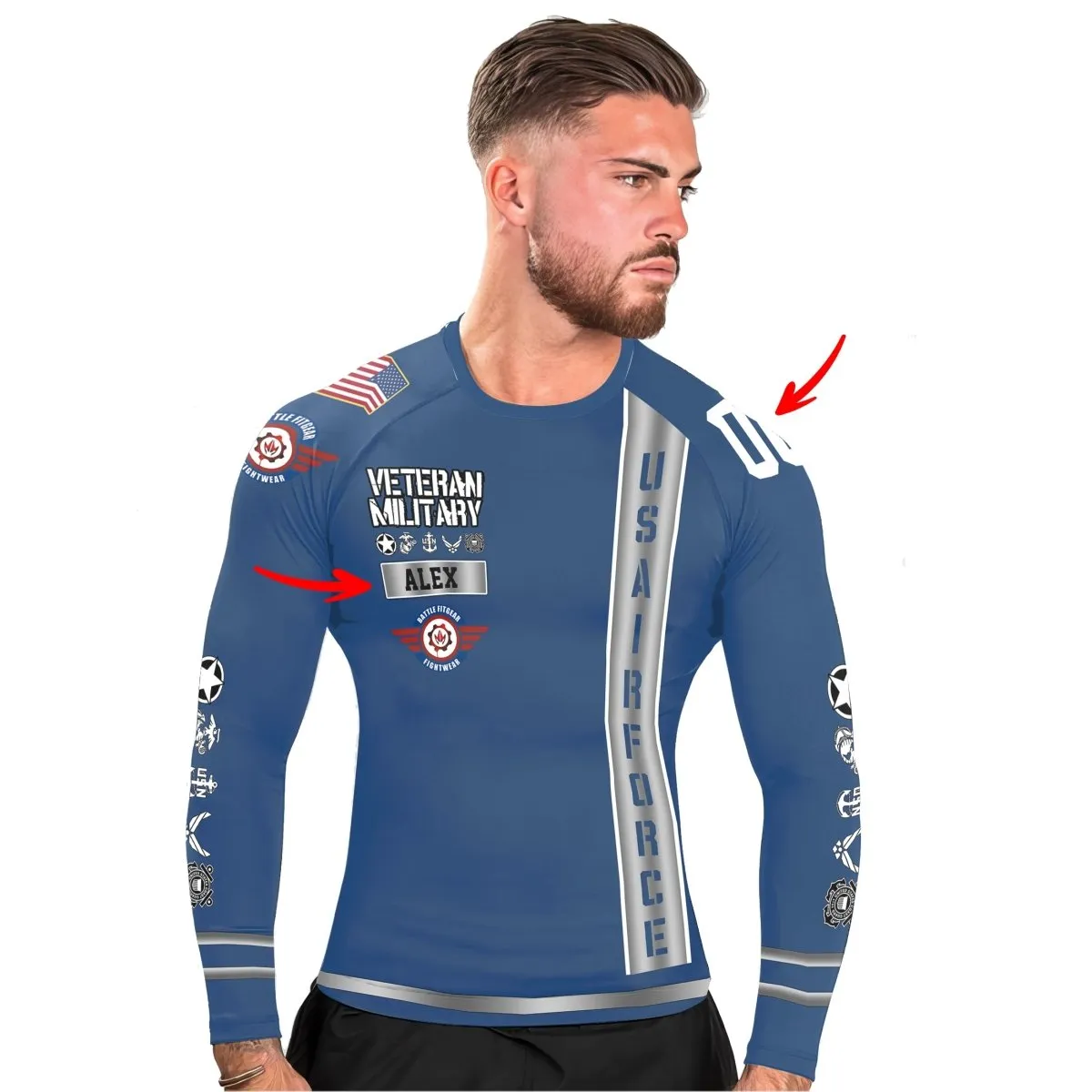 Personalized USA Air Force Veteran Men's Long Sleeve Rash Guard