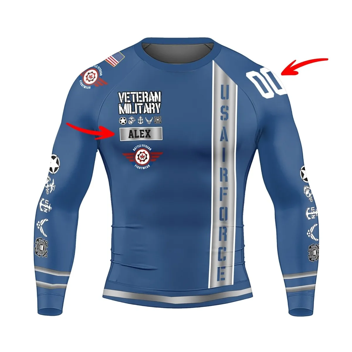 Personalized USA Air Force Veteran Men's Long Sleeve Rash Guard