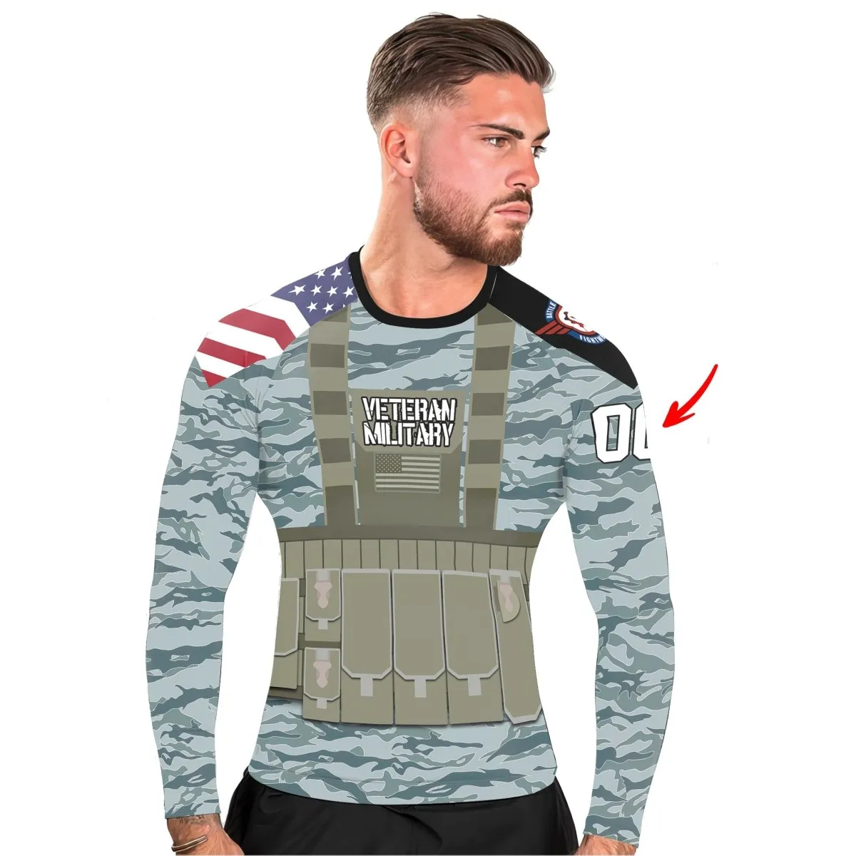 Personalized USA Air Force Veteran Military Men's Long Sleeve Rash Guard