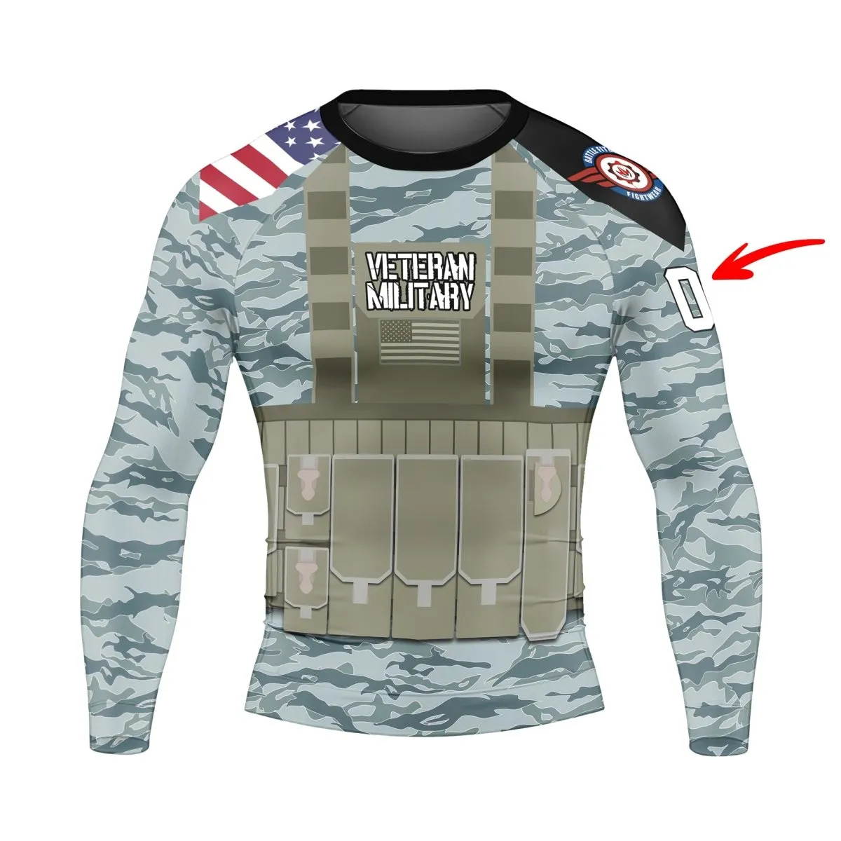 Personalized USA Air Force Veteran Military Men's Long Sleeve Rash Guard