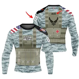 Personalized USA Air Force Veteran Military Men's Long Sleeve Rash Guard