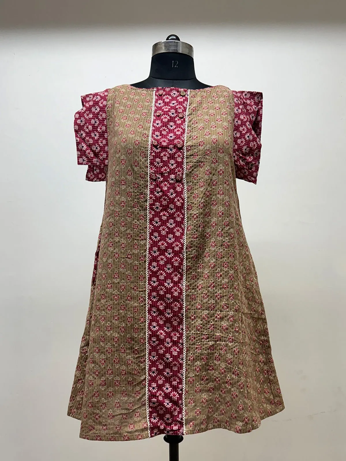 Pink and Beige Kantha Dress