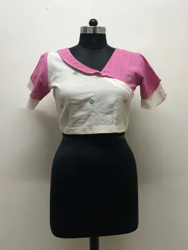 Pink and White Jamdani Blouse with Back Tieups