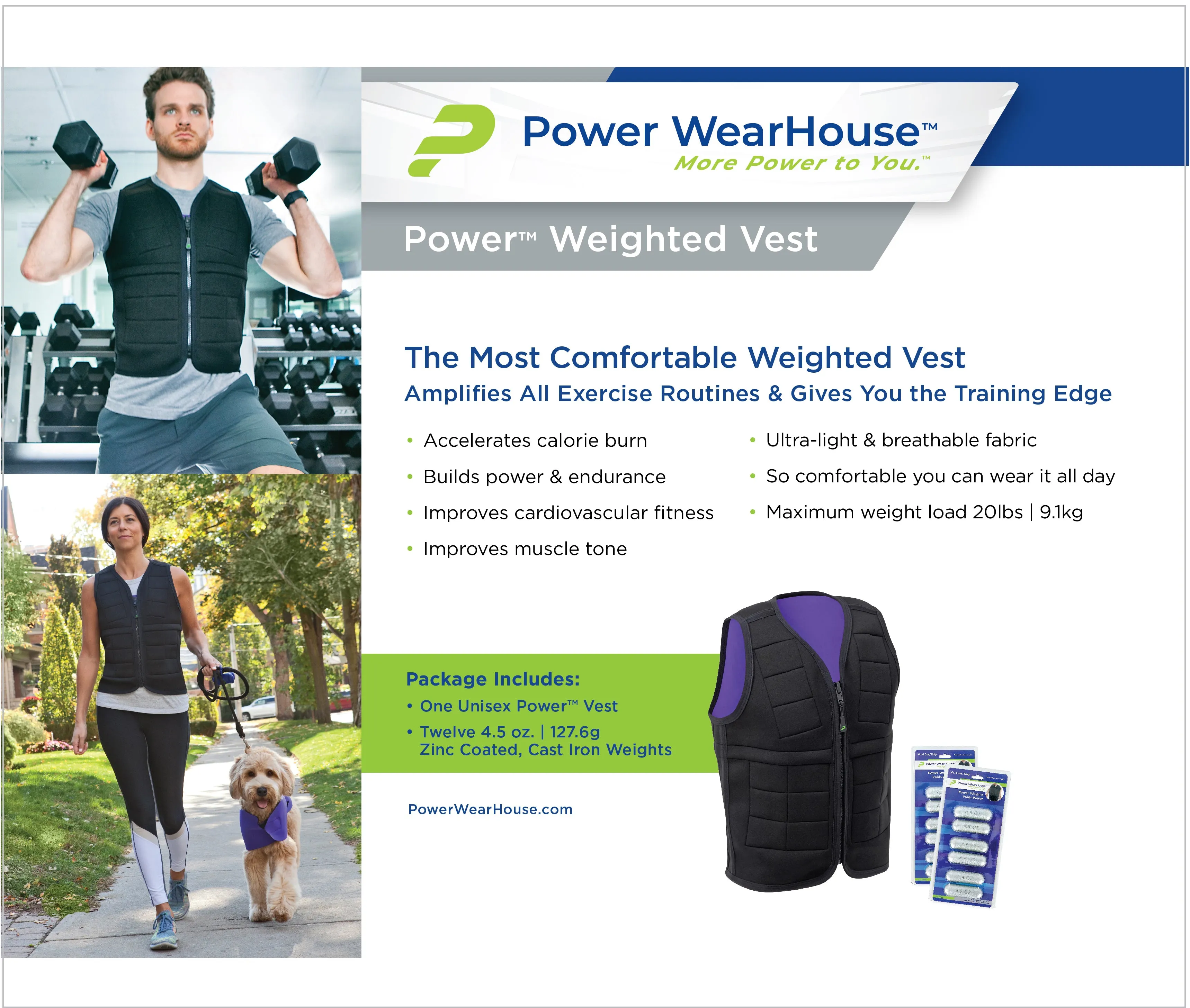 Power Wearhouse Power Weighted Vest , XX-Large (45.5" - 48.5")