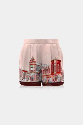 Printed Red Silk Shorts