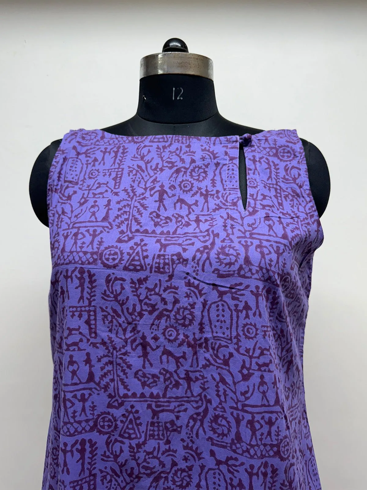 Purple Boat neck Block Printed dress