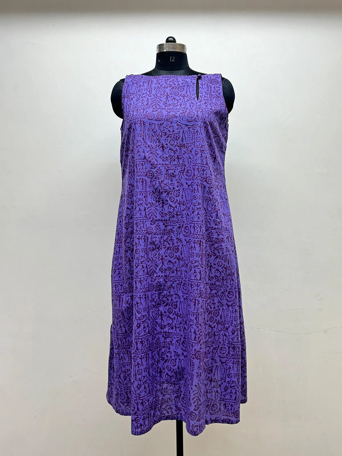 Purple Boat neck Block Printed dress