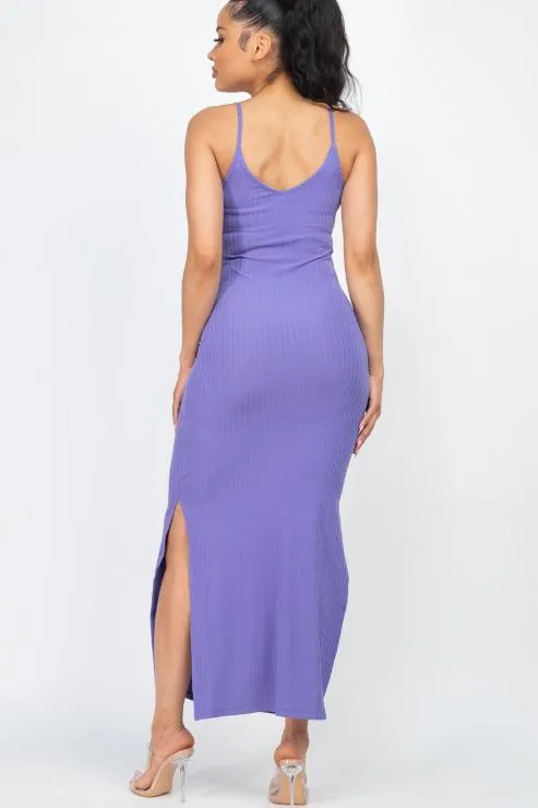 Ribbed Side Slit Long Cami Dress