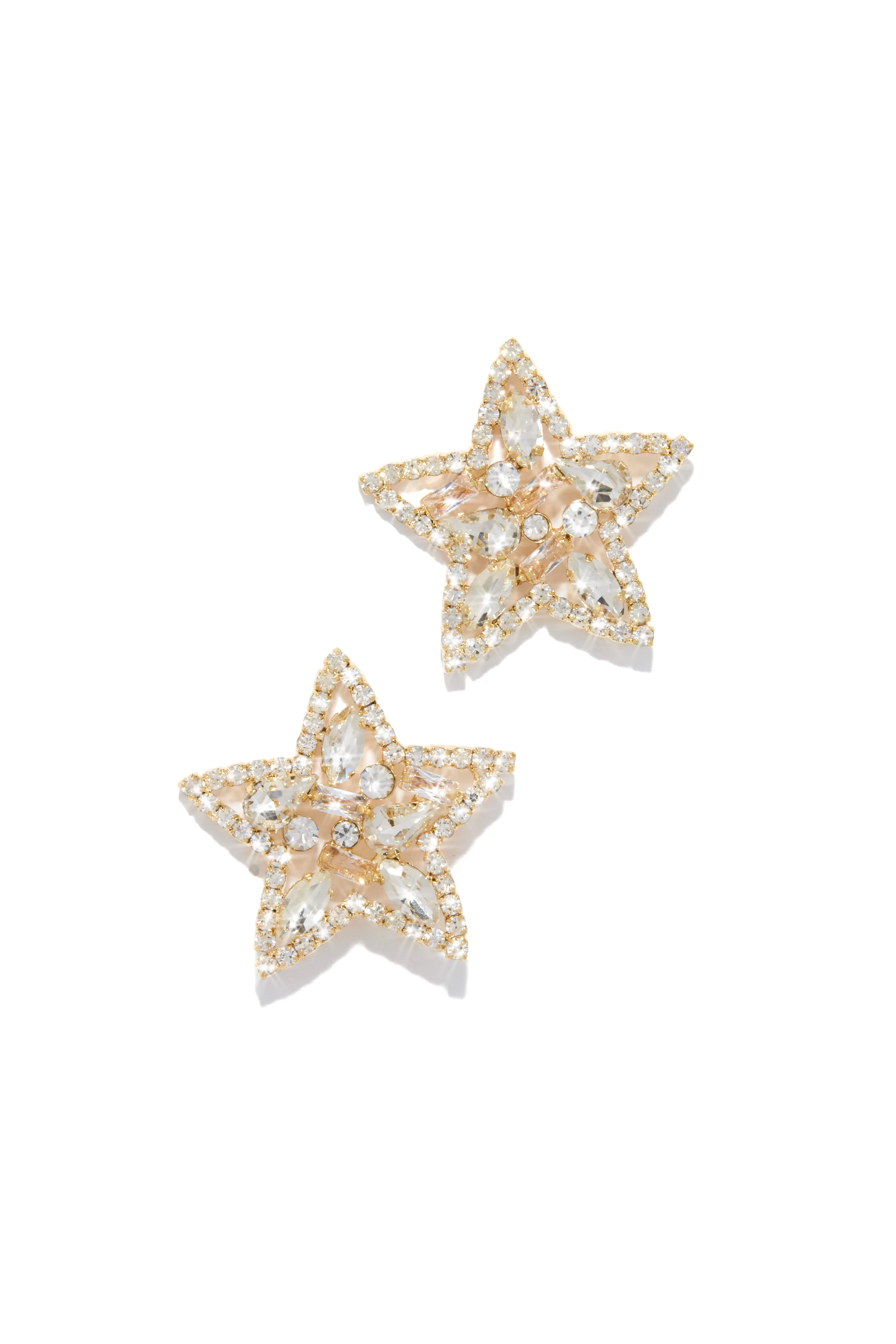 Rockstar Embellished Star Stud Earrings - Gold