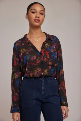 Rounded Hem Button Down Shirt - Evening Garden Print