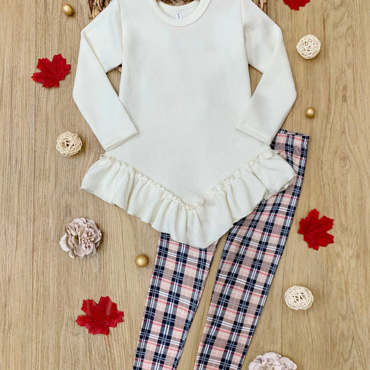 Ruffle Tunic & Plaid Legging Set