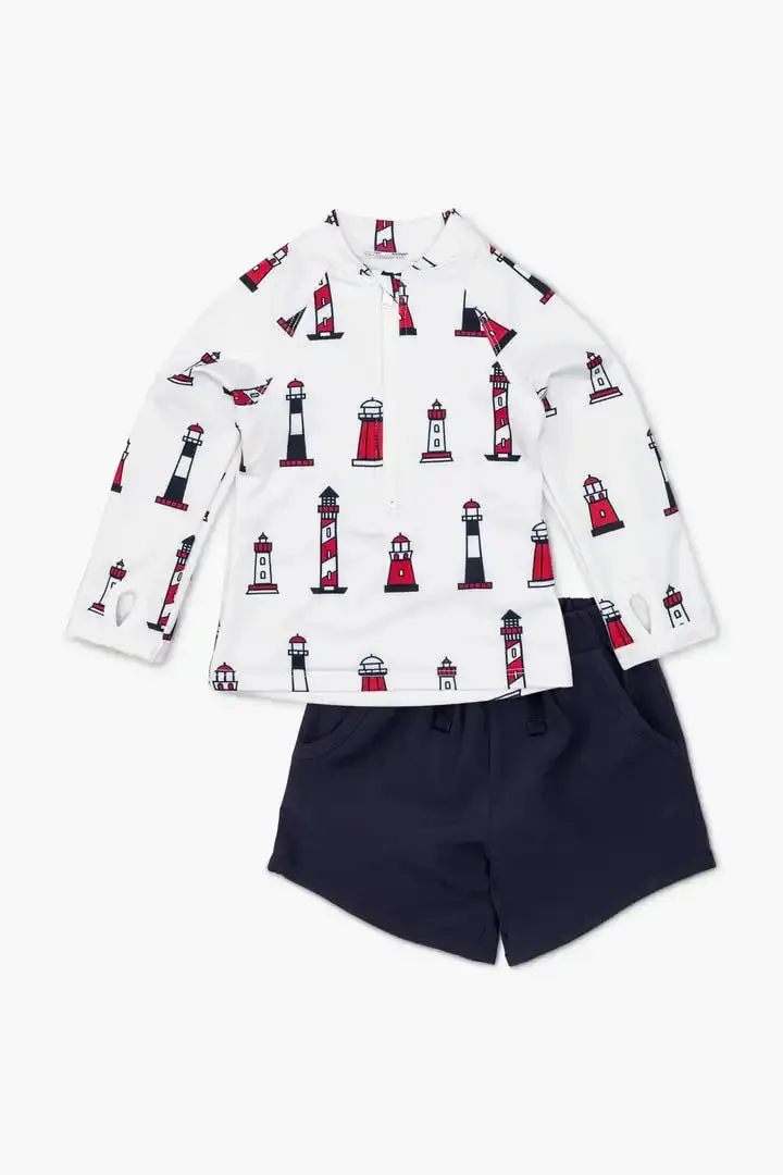 SALE - Rashguard Top Swim Trunks Bundle_Lighthouse   Navy
